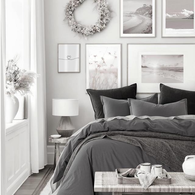 Stone Washed Cotton Casual Duvet Cover Set Solid Color Relaxed Modern Style Bedding Natural Wrinkled Lived-in Look (Charcoal, Super King)