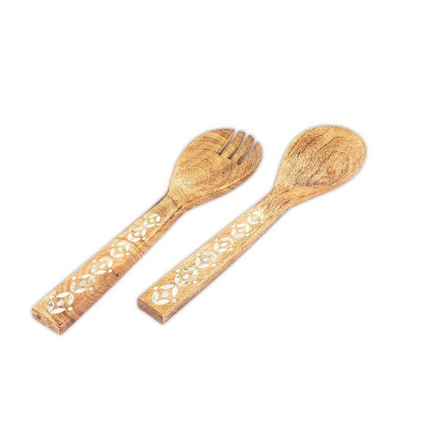 ZAARIYA Salad Spoon Set 13 inches Tongs Serving Utensils Set,Acacia Salad Spoon and Fork Set Long Handle Salad Server Set Wood Serving Utensils