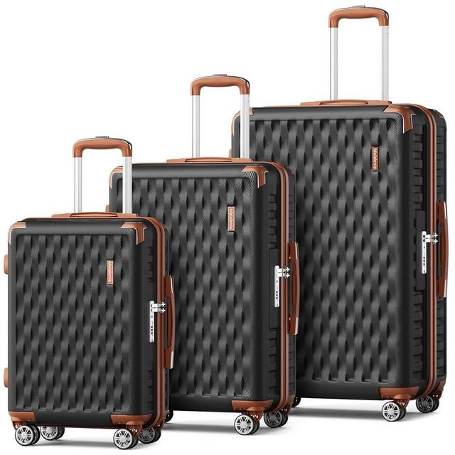 Melalenia Luggage Sets 3 Piece, Hard Shell Carry on Suitcase with Spinner Wheels and TSA Lock, Travel Lightweight Luggage Set for Women, Black Brown