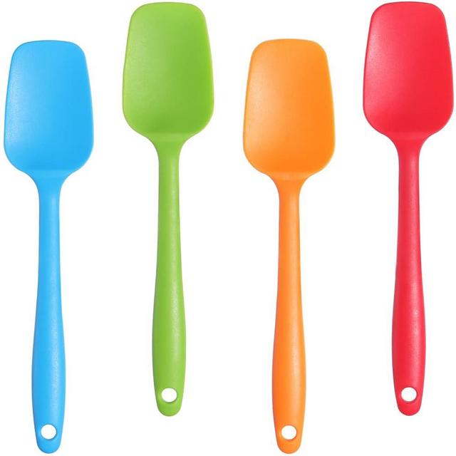 Docik Silicone Spoon Spatula Set, 8.5 inch Small High Heat Resistant Non-Stick Flexible Rubber Scraper, Seamless One Piece Design, Cooking Mixing Baking Kitchen Utensils Set of 4 (Multicolors)