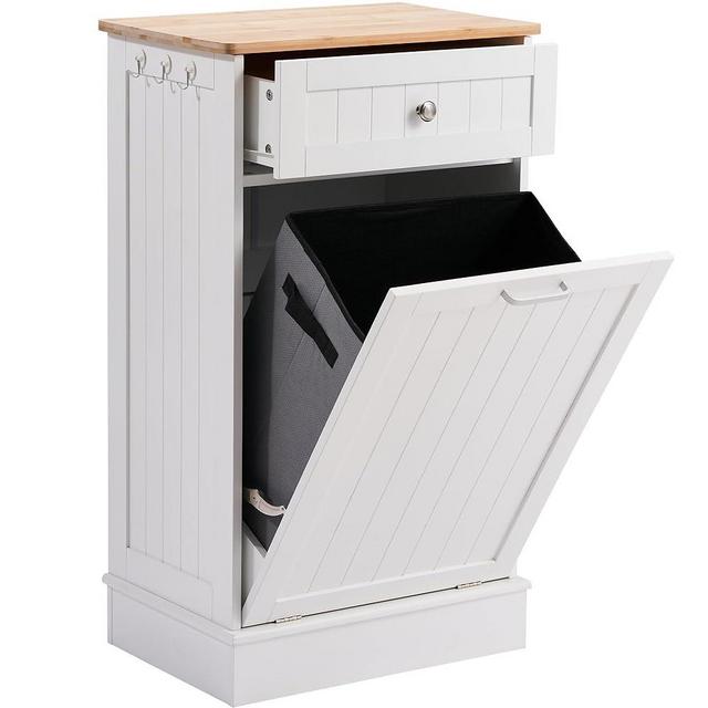 AHB 13 Gallons Tilt Out Trash Cabinet, Hidden Trash Can Kitchen Wooden Tilt Out Pet Proof Hidden Trash Bin for Kitchen Living Room,White