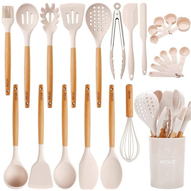 18Pcs Silicone Kitchen Cooking Utensils Set, Heat Resistant Kitchen Utensils,  Spatula, Spoon, Whisk, Dishwasher Safe Kitchen Utensil Gadgets Tools Set  for Nonstick Cookware