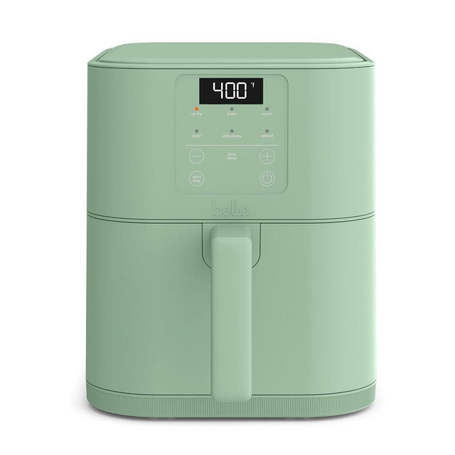 bella 6 Qt Slim Air Fryer, Fits-anywhere™ Kitchenware, EverGood™ Ceramic Nonstick Coating, Adjustable Temperature, 6 Preset Cooking Options, 60 Min Auto Shutoff w Audible Tone, 5lb Capacity, Seaglass