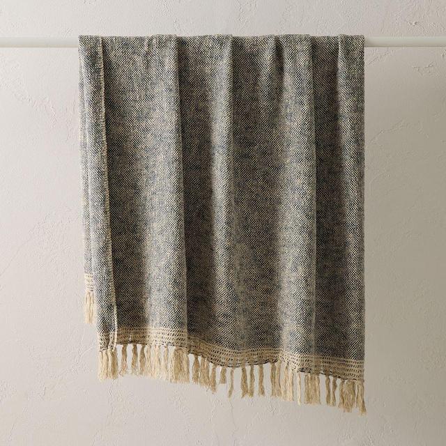 Two Tone Chunky Linen Throw, 50x60, Graphite
