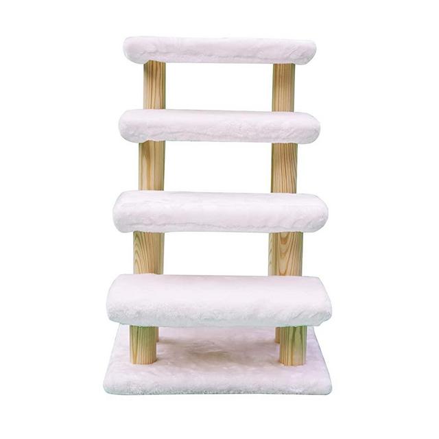 Cowboy Wooden pet Stairs 4-Step pet Ladder cat Dog Easy Stairs with Detachable Carpet for high Bed and Couch (White)