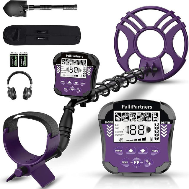 PalliPartners Metal Detector for Adults Waterproof-Professional Higher Accuracy Gold Detector with LCD Display,5 Mode,Advanced DSP Chip 12" Coil(Purple)