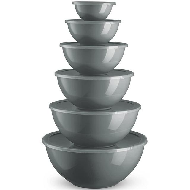 Mixing Bowls with Lids Set, Plastic Mixing Bowls with Airtight Lids, Nesting Mixing Bowl Set for Space Saving Storage, Ideal for Cooking, Baking, Food Prep & Food Storage, 12 Piece Set