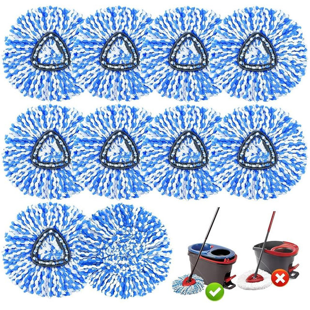 10 Pack Mop Replace Heads Compatible with O-Cedar Easywring Rinseclean 2-Tank System, Spin Mop Head Replacement, Microfiber Mop Refills for Deep Cleaning, Washable and Reusable