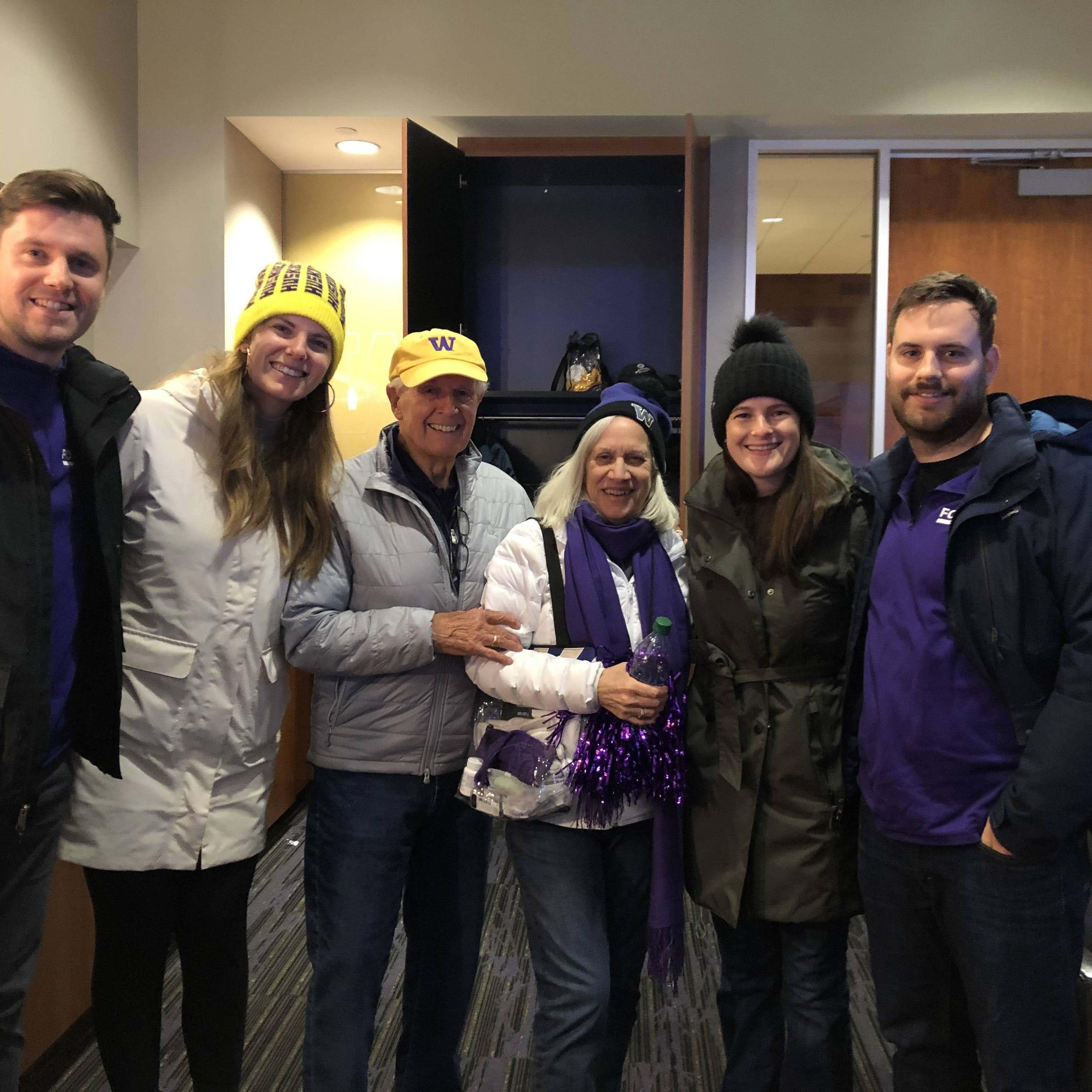 Cheering on the UW Huskies with Mark's Uncle Arnie, Aunt Debra, Catherine, and Jon.