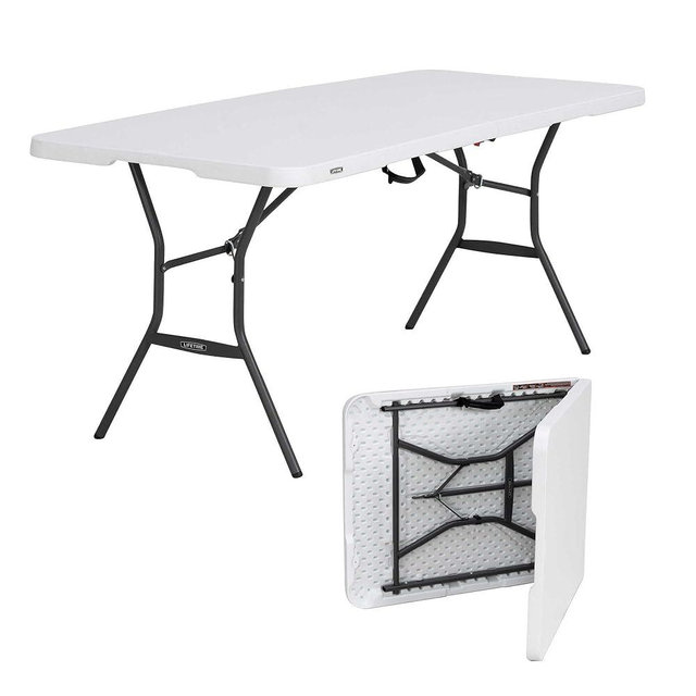 Lifetime 6-Foot Folding Table, Folds in Half, Indoor/Outdoor, White Granite