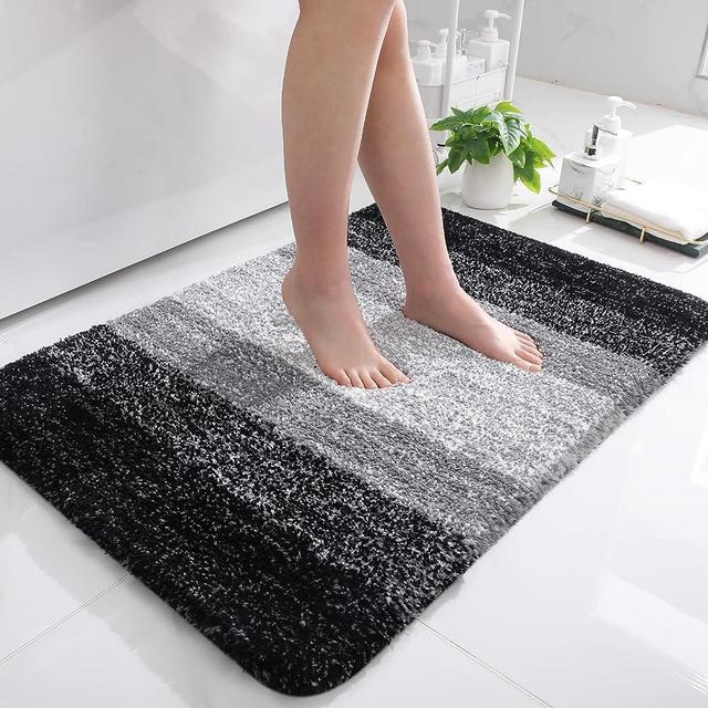 OLANLY Luxury Bathroom Rug Mat, Extra Soft and Absorbent Microfiber Bath Rugs, Non-Slip Plush Shaggy Bath Carpet, Machine Wash Dry, Bath Mats for Bathroom Floor, Tub and Shower, 36x24, Black