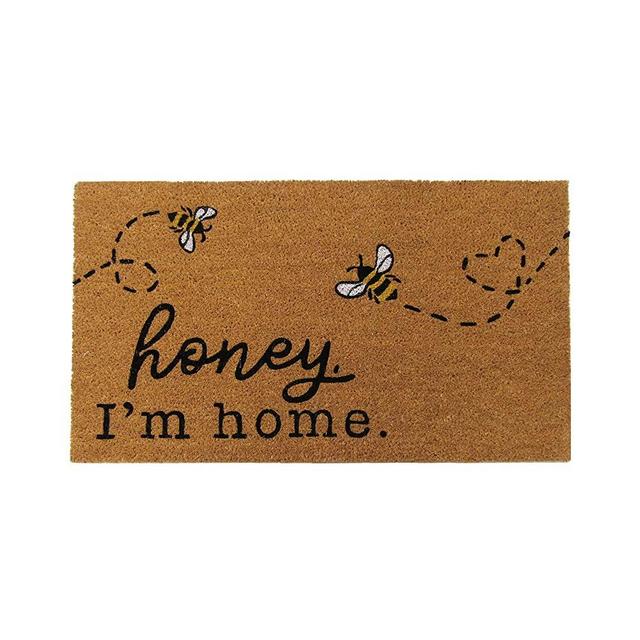 Elrene Home Fashions Farmhouse Living Honey I'm Home Bee Coir Doormat, 18" x 30", Natural