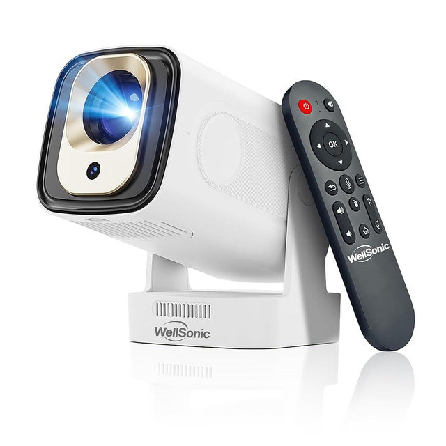 【Auto Focus&1080P】WellSonic Mini Projector with Wifi and Bluetooth, 260 Ansi Portable Moive Projector Outdoor&Ceiling Use, Auto Keystone, Voice Control, 5W Speaker, 4K Support Home Thearter