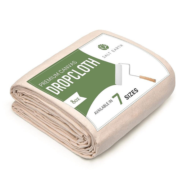 Salt Earth Canvas Drop Cloth Reusable Cloth for Outdoor and Indoor use 100% Recycled Cotton Nature Friendly, All purpose Washable Cotton Canvas Cover for Painters Floor & Furniture Protection(9x12 ft)