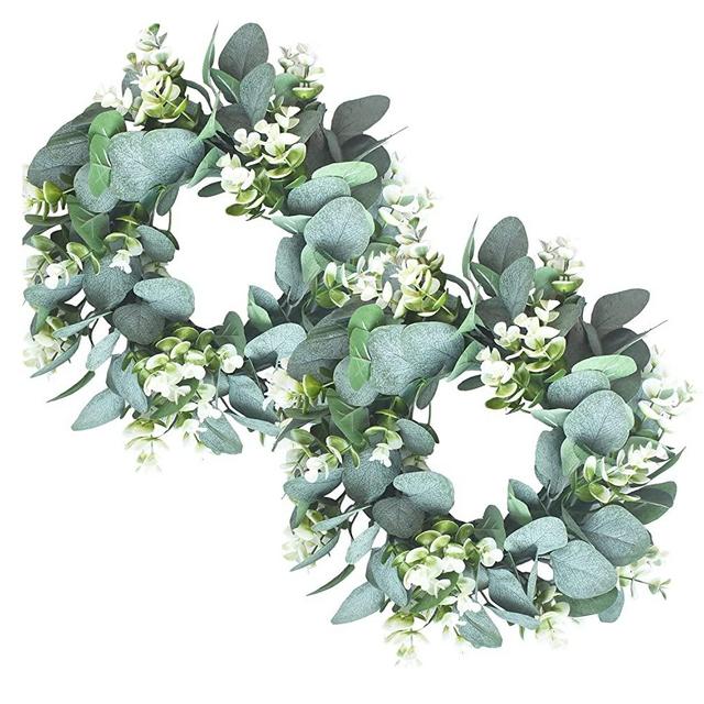 LSKYTOP 2 Pack Green Eucalyptus Wreath Round Wreath Artificial Wreath Farmhouse Wreath for Door Wall Window Deco,12Inch/PC