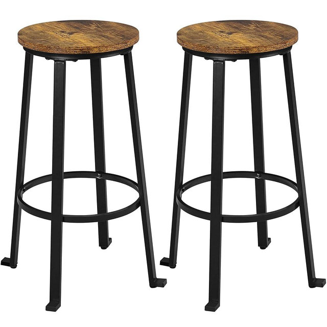 Yaheetech 29.5 inch Bar Stools Set of 2 Industrial Tall Height Bar Counter Stools Chair Round Backless with Metal Legs for Dining Room/Living Room/Kitchen Counter Rustic Brown
