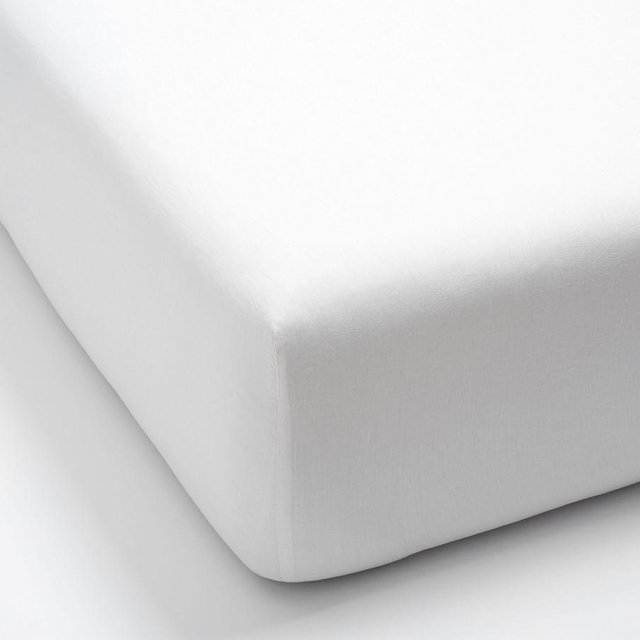 White Belgian Flax Linen Fitted Sheet, King