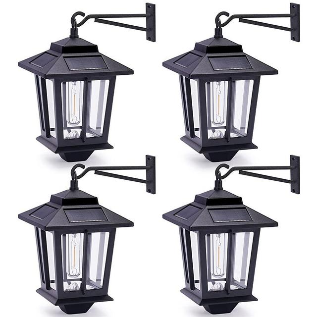 4 Pack Solar Wall Lanterns with 4 Solar Panels, Dusk to Dawn Led Outdoor Wall Sconce , Anti-Rust Waterproof Wall Lanterns Aluminum, 3000K Warm White, Matte Black Powder Coat + UV Protection