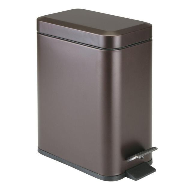 mDesign 1.3 Gallon Rectangle Metal Step Can with Liner/Handle, Bronze