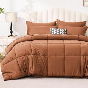 Love's cabin King Size Comforter Set Burnt Orange, 7 Pieces King Bed in a Bag, All Season Bedding Sets with 1 Comforter, 1 Flat Sheet, 1 Fitted Sheet, 2 Pillowcase and 2 Pillow Sham | Soft