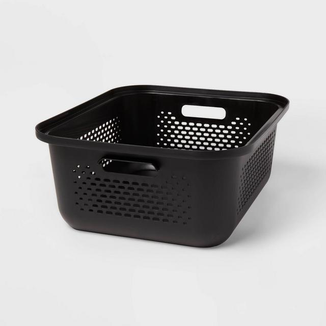 Small Decorative Plastic Bin with Cutout Handles Charcoal - Brightroom™
