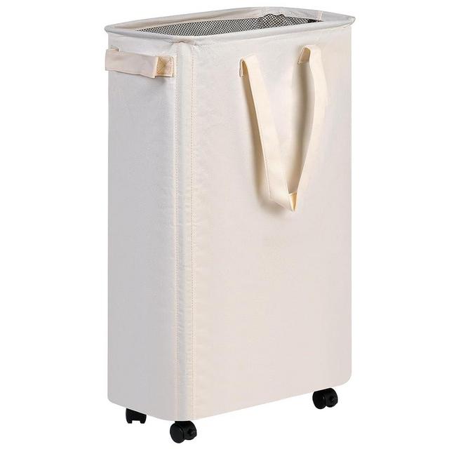 efluky Laundry Basket, Slim Laundry Basket with Wheels, Rolling Laundry Basket for Clothes, Small Laundry Basket for Bedroom, Dorm and Laundry Room, 48L (12.7 Gallons) Beige