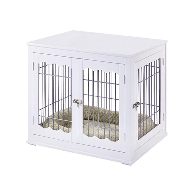 unipaws Furniture Style White Dog Crate for Medium Large Dogs, Indoor Aesthetic Dog Stuff Kennel, Modern Decorative Wood Wire Pet House Dog Cage, Pretty Cute End Side Table Nightstand