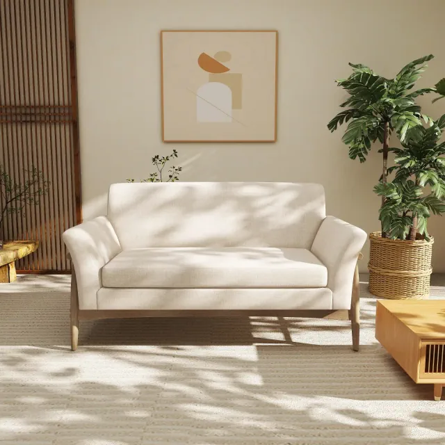 Christopher Knight Home Shiloh Modern 57.5" Elm Wood Frame Upholstered Loveseat, Beige/Fabric