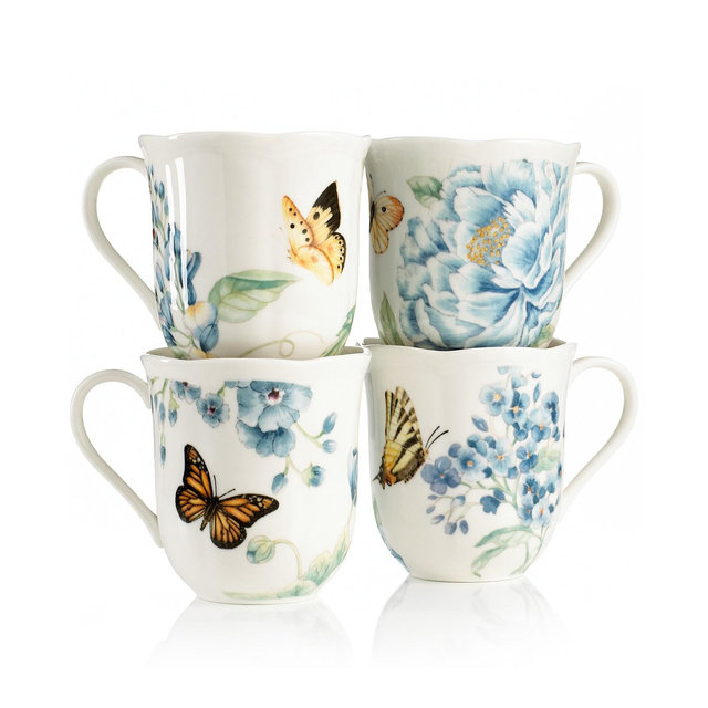 Lenox Set of 4 Butterfly Meadow Blue Assorted Mugs