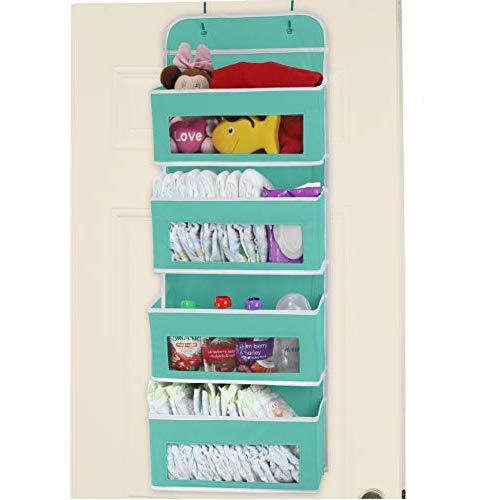 SimpleHouseware Over Door/Wall Mount 4 Clear Window Pocket Organizer, Turquoise