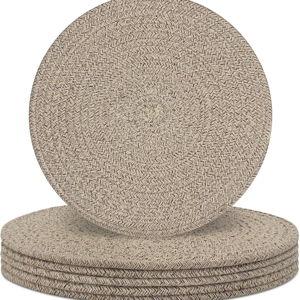 Round Cotton Woven Placemats Set of 6 (Brown)