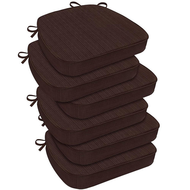 downluxe Indoor Chair Cushions for Dining Chairs, D-Shaped Chair Pads with Ties, Non Slip Dining Chair Cushions, 17" x 16" x 2.5", Brown, 6 Pack