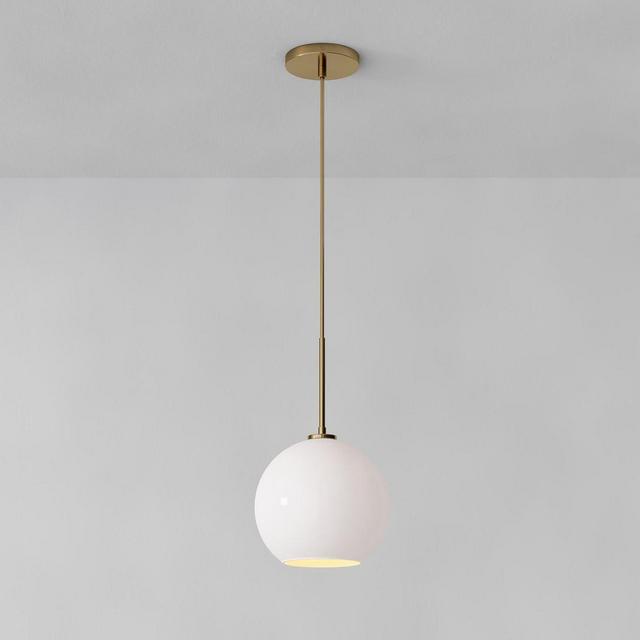 Sculptural Pendant, Globe Medium, Milk, Brass, 10.5"