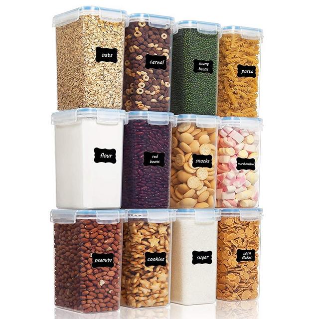 Vtopmart Airtight Food Storage Containers 12 Pieces 1.8qt / 2L- Plastic PBA Free Kitchen Pantry Storage Containers for Sugar, Flour and Baking Supplies - Dishwasher Safe - Include 24 Labels, Blue