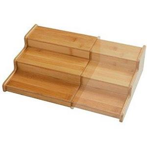 Seville Classics 3-Tier Expandable Bamboo Spice Rack Step Shelf Cabinet Organizer