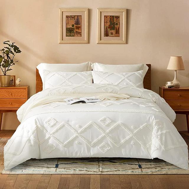 Cupocupa Comforters Queen Size Set Boho Shabby Chic White Queen Comforter Set Bedding Queen Size Fluffy and Lightweight Comforters for Queen Size Bed (White,Queen)