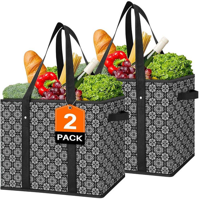 WISELIFE Reusable Grocery Bags [2 Pack],Large Grocery Tote Bag Water Resistant Shopping Bags Foldable Grocery Bag for Clothes,Shoes and Picnic,Black