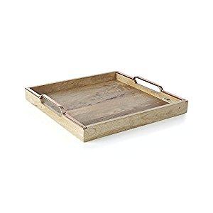 Madhu's COLLECTION Wooden Tray Brass Handles Multipurpose Use