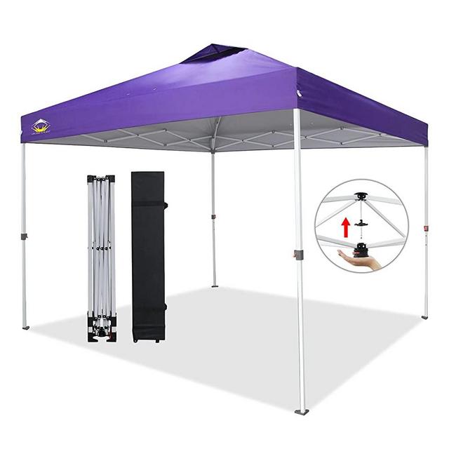 Crowns Shades 10x10 Pop up Canopy Outside Canopy, Patented One Push Tent Canopy with Wheeled Carry Bag, Bonus 8 Stakes and 4 Ropes, Purple