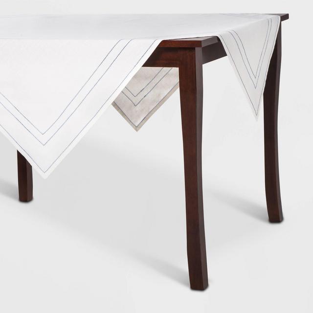 52"x52" Hemstitch Table Throw White/Blue - Threshold™