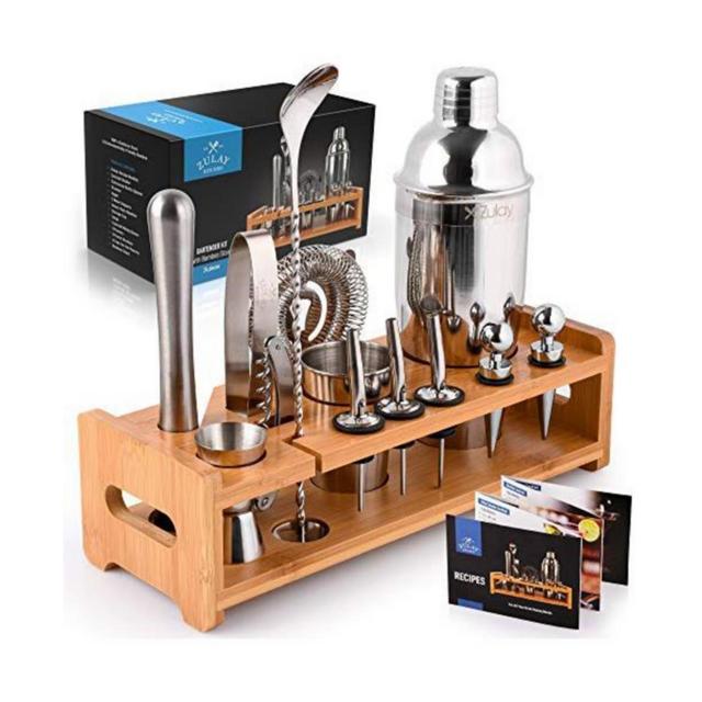 Zulay Kitchen 24 Piece Professional Stainless Steel Bartender Set with Bamboo Stand