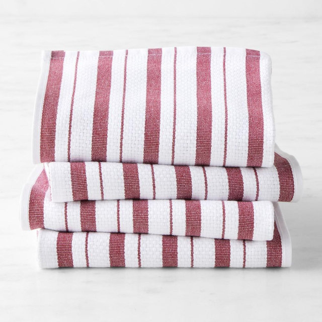 Williams Sonoma Classic Striped Towels, Set of 4, Pomegranate