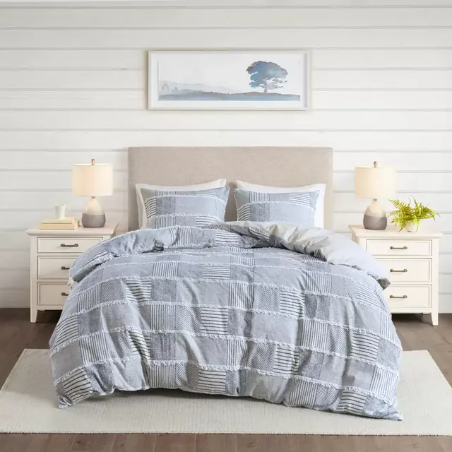 Madison Park® Schafer Cotton Clipped 3-Piece King/California King Duvet Cover Set in Blue