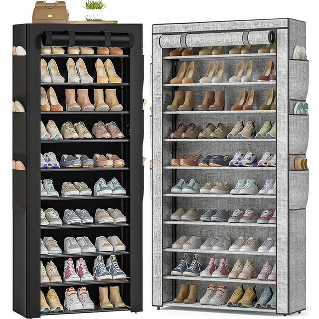 OYREL 10 Tier Dustproof Shoe Cabinet, Black Width23.6in, Printing Width33.3in, Large Capacity, for Closet, Entryway