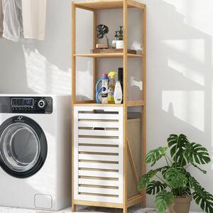 Giantex Tilt Out Laundry Hamper - Laundry Hamper Cabinet with 3 Tier Storage Shelves, Removable Laundry Basket, 51" Tall Freestanding Bamboo Tower Hamper Organizer for Bathroom Small Space