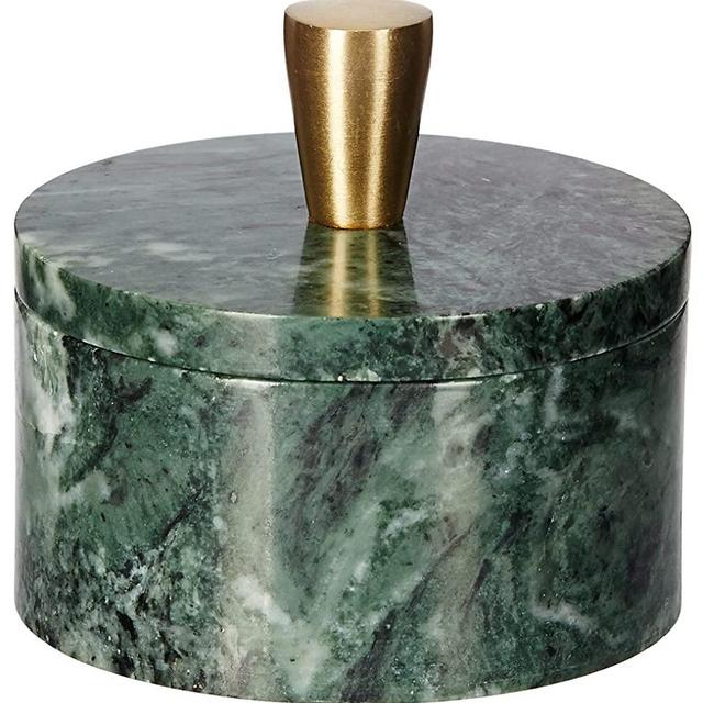 Queenza Salt Cellar with Lid - Green Marble Salt Cellar with Premium Brass Knob - 3 Inch Salt Container for Kosher Salt Storage - Easy To Pinch Pots For Salt And Pepper - Marble Box Of Spices