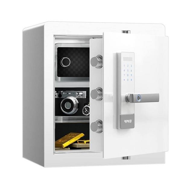 RPNB Deluxe Home Safe and Lock Box,Smart Touch Screen Biometric Fingerprint Security Safe Box with Voice Prompt,One-touch Unlock,Dual Warning,Suitable for Home Office Hotel,1.6 Cubic Feet,White