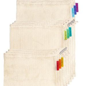 Reusable Produce Bags | Natural Cotton Mesh is Biodegradable | Our Packaging is Recyclable | Machine Washable | Tare Weight on Label | Double-Stitched Seams | Set of 9 (3 Small - 3 Medium - 3 Large)