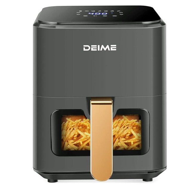 Air Fryer 4.2 QT Oilless Hot AirFryer 1200W Healthy Cooker Small Oven with 7 Presets, Digital LCD Touch Screen, Visual Cooking Window, Non-Stick Basket, Included Recipe (Gray)