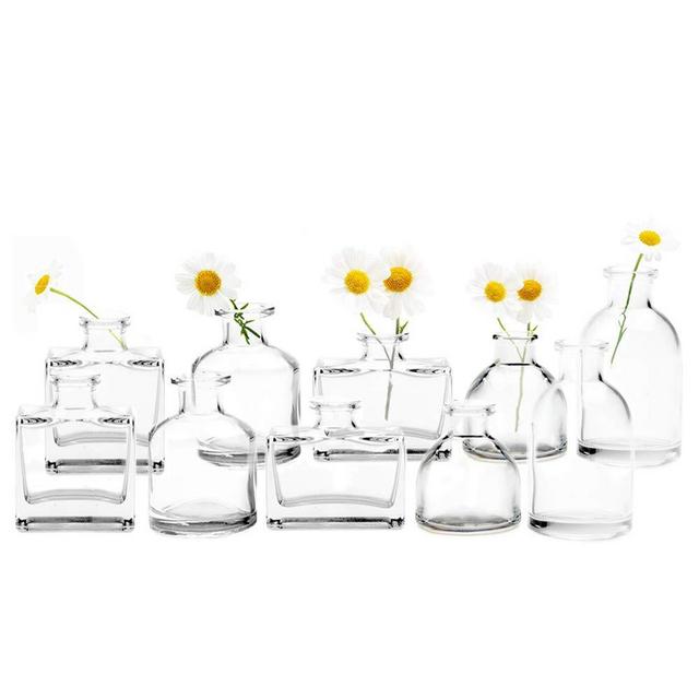 Chive - Set of 10 Loft, Small Round and Square Glass Flower Vases, Decorative Rustic Floral Vases for Home Decor Living Room Centerpieces, Events, Single Flower Bud Vase, Vintage Look - Bulk Clear